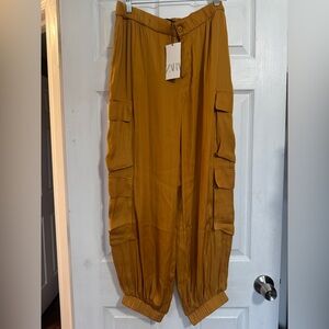 Zara Mustard/Gold Silk Cargo Pants